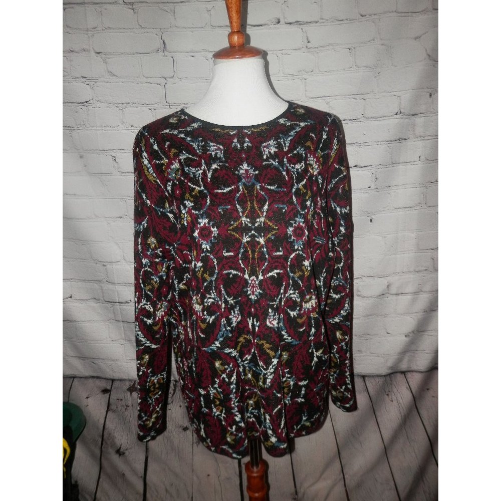 J. Jill Sweater Small Burgundy Black Pullover Long Sleeve